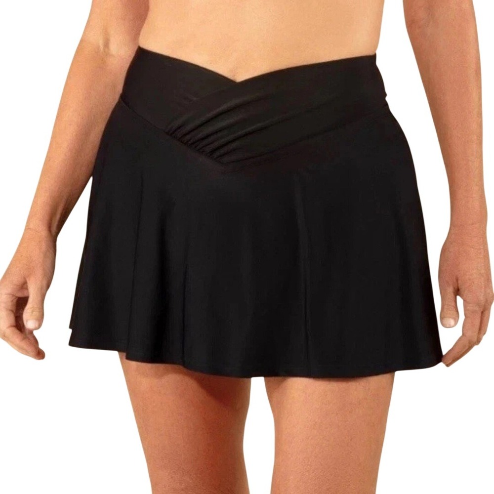 Lands' End Women's Black V Front Crossover Swim Skirt Size XL